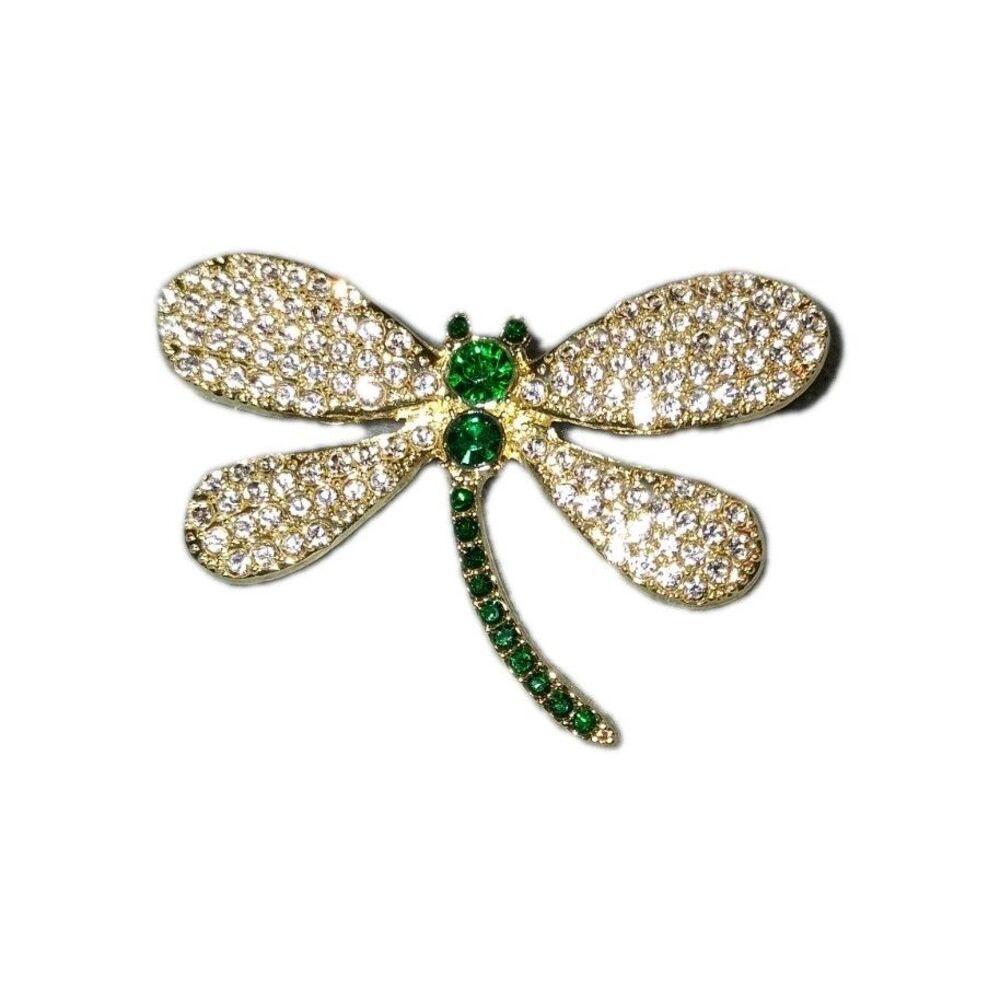 Dragonfly Rhinestone Brooch Pin Green New - Picture 2 of 4